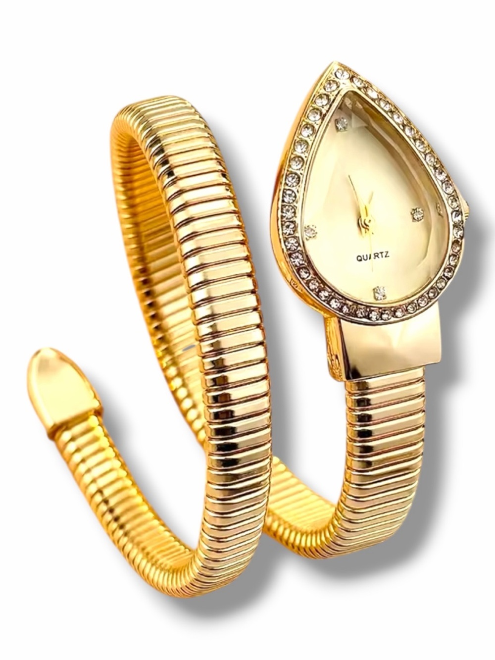 Classic serpentine sepent snake Gold-Tone Teardrop Quartz Wrap Watch